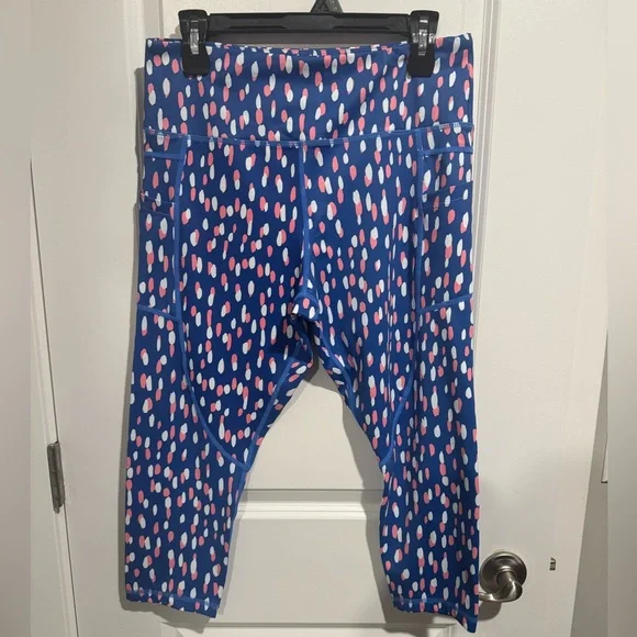 ZYIA 14-16 Light N Tight Capri Leggings Blue Pink White - Picture 2 of 5